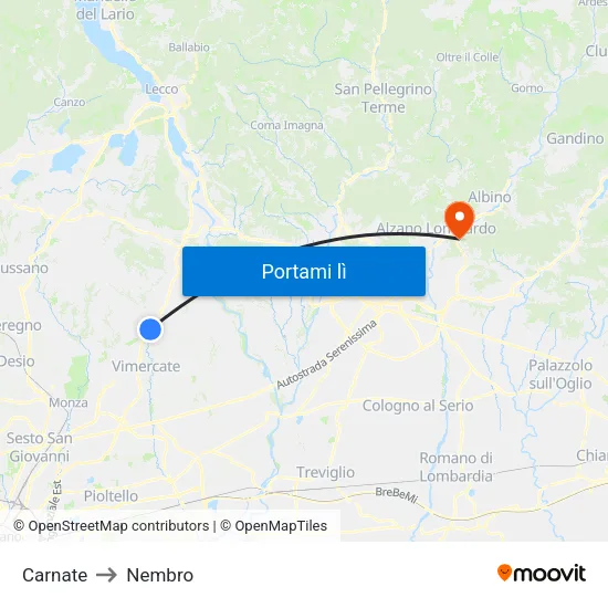 Carnate to Nembro map