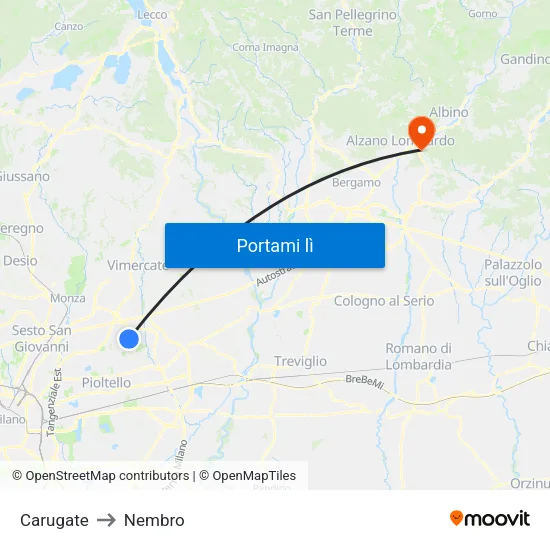 Carugate to Nembro map
