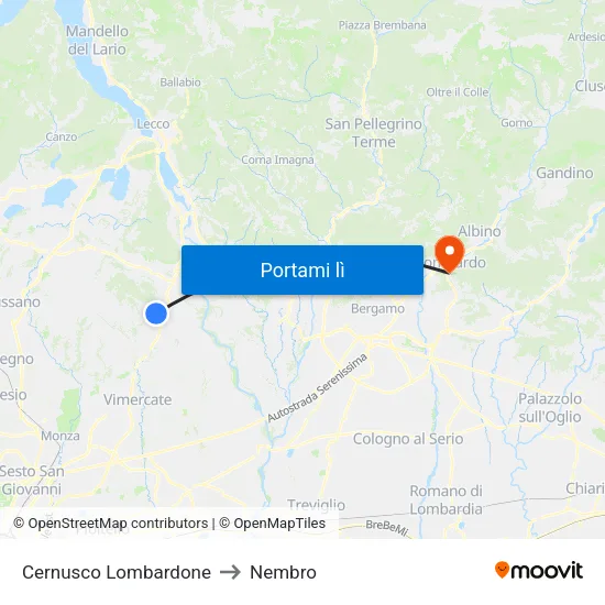 Cernusco Lombardone to Nembro map