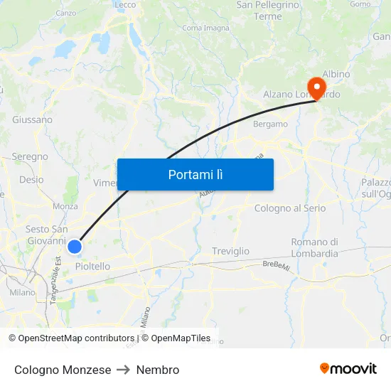 Cologno Monzese to Nembro map