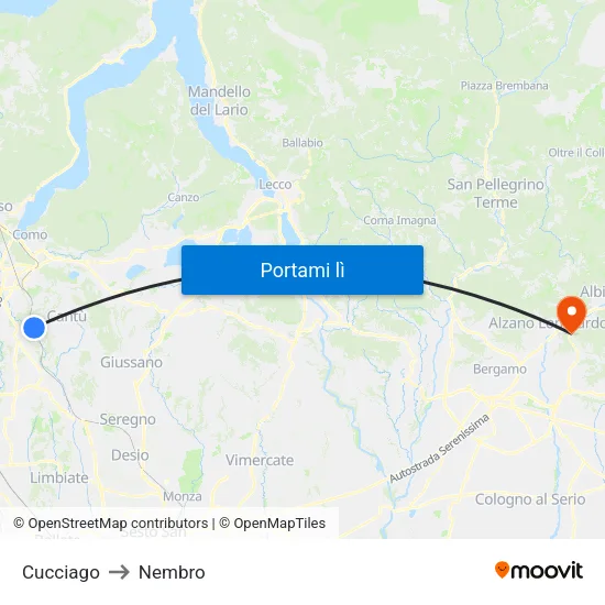 Cucciago to Nembro map