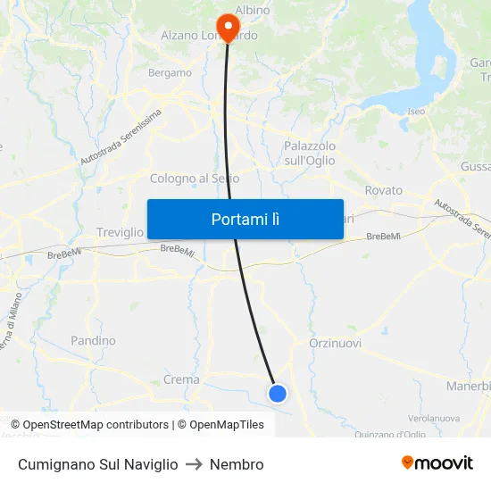 Cumignano Sul Naviglio to Nembro map