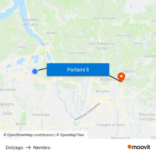 Dolzago to Nembro map