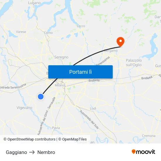 Gaggiano to Nembro map