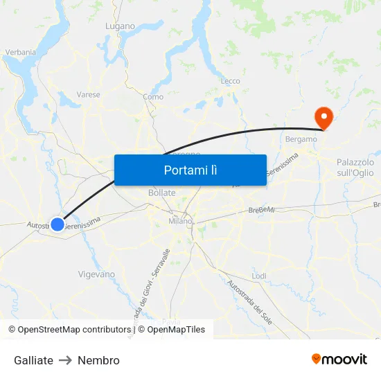 Galliate to Nembro map