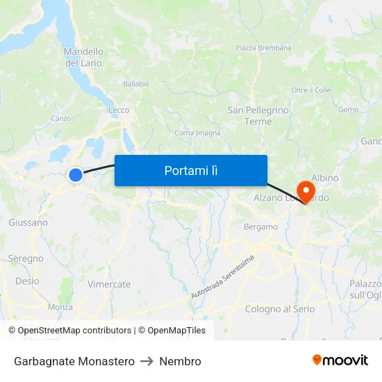 Garbagnate Monastero to Nembro map
