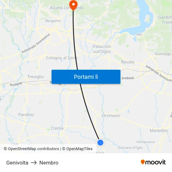 Genivolta to Nembro map