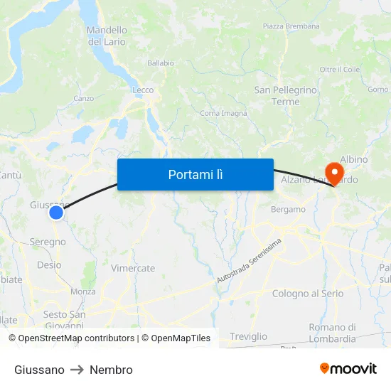 Giussano to Nembro map