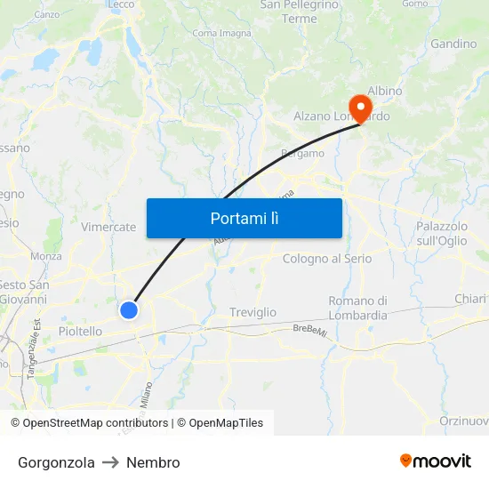 Gorgonzola to Nembro map
