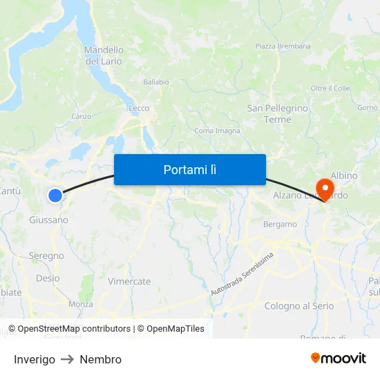 Inverigo to Nembro map