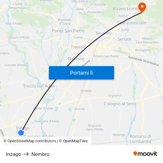 Inzago to Nembro map