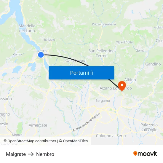 Malgrate to Nembro map