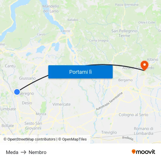 Meda to Nembro map