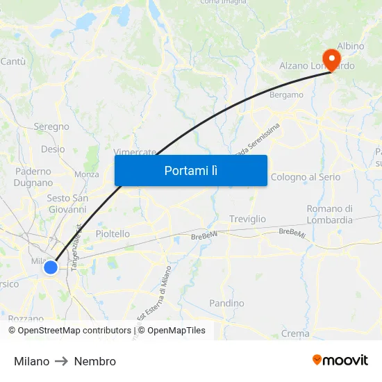 Milano to Nembro map