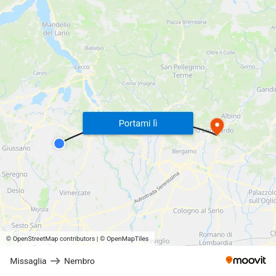 Missaglia to Nembro map