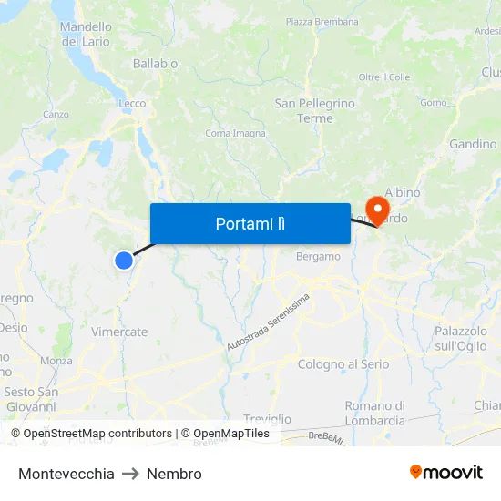 Montevecchia to Nembro map