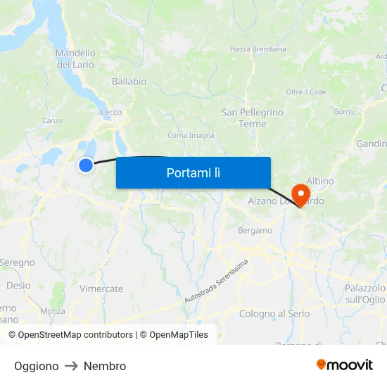 Oggiono to Nembro map