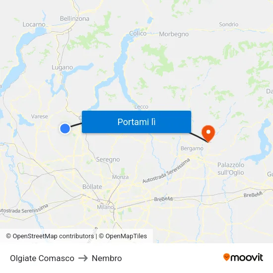 Olgiate Comasco to Nembro map