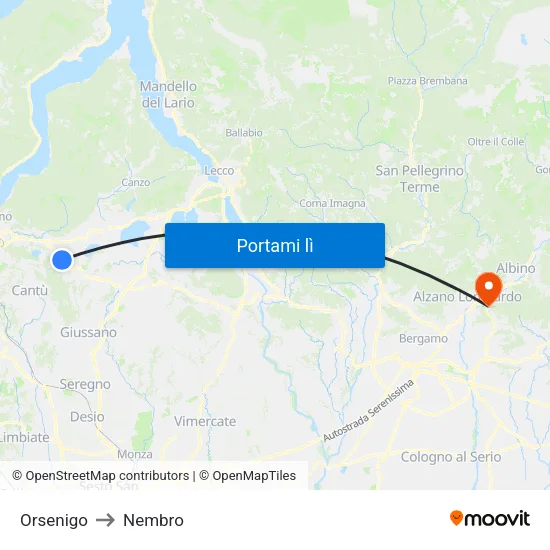 Orsenigo to Nembro map