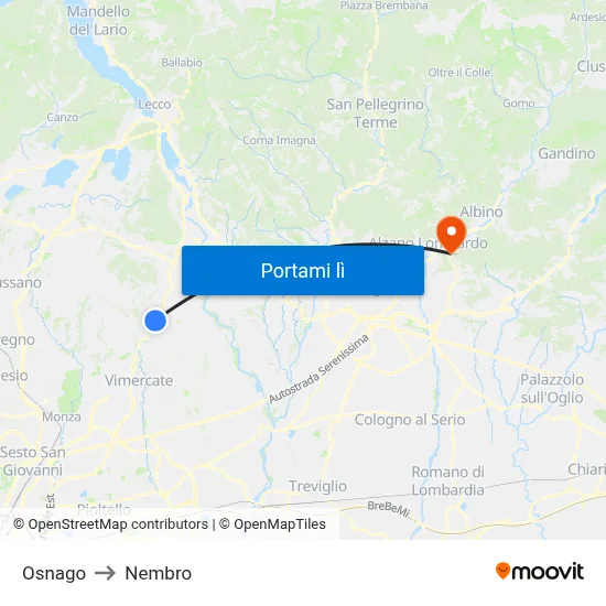 Osnago to Nembro map