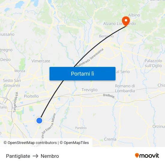 Pantigliate to Nembro map