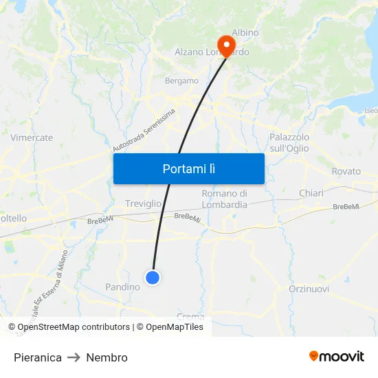 Pieranica to Nembro map