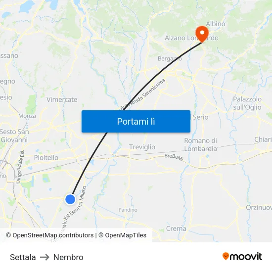 Settala to Nembro map