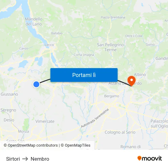 Sirtori to Nembro map