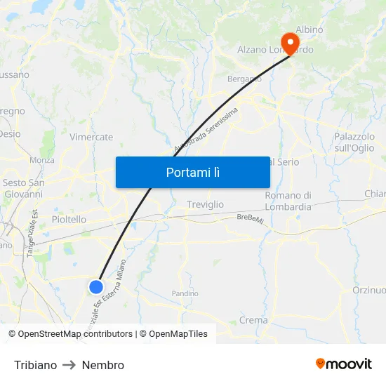 Tribiano to Nembro map