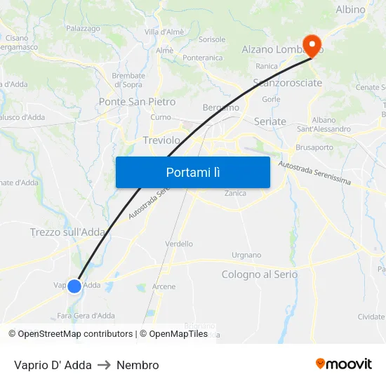 Vaprio D' Adda to Nembro map