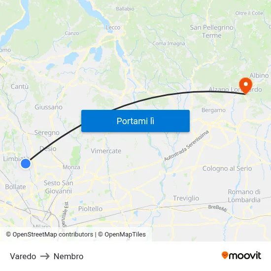 Varedo to Nembro map