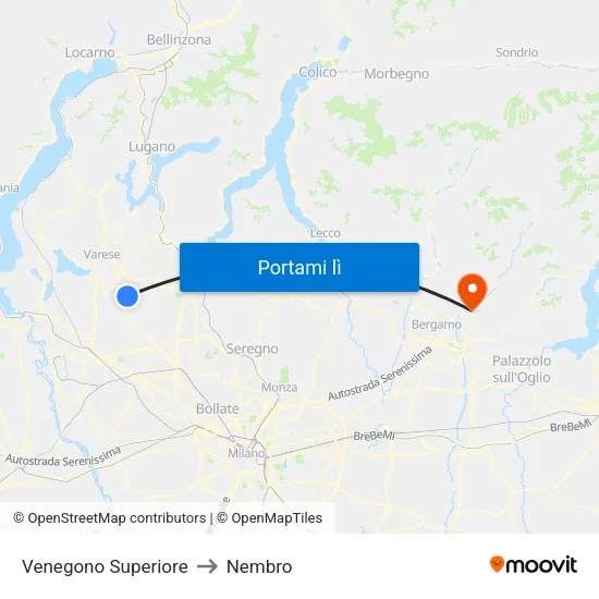 Venegono Superiore to Nembro map