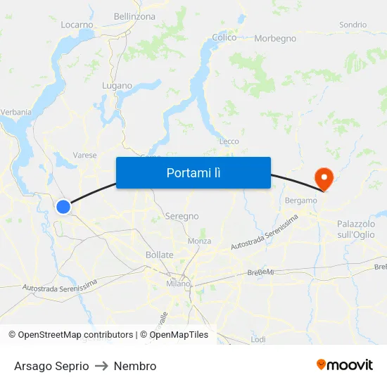 Arsago Seprio to Nembro map