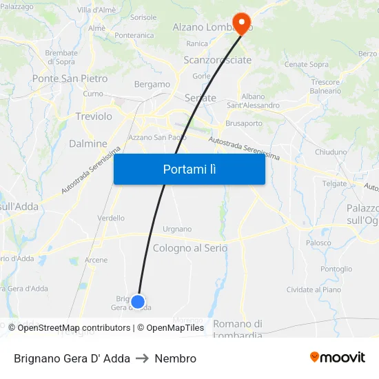 Brignano Gera D' Adda to Nembro map