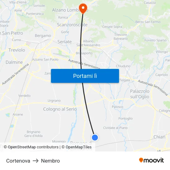 Cortenova to Nembro map