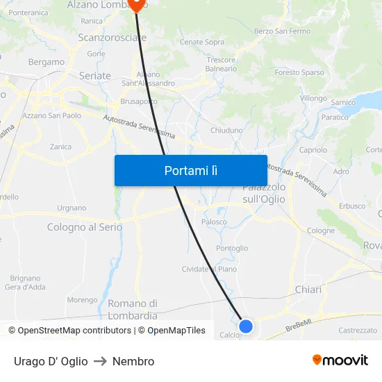 Urago D' Oglio to Nembro map