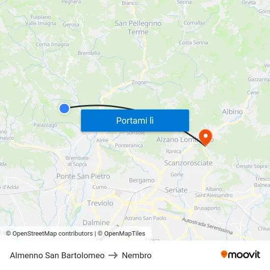 Almenno San Bartolomeo to Nembro map