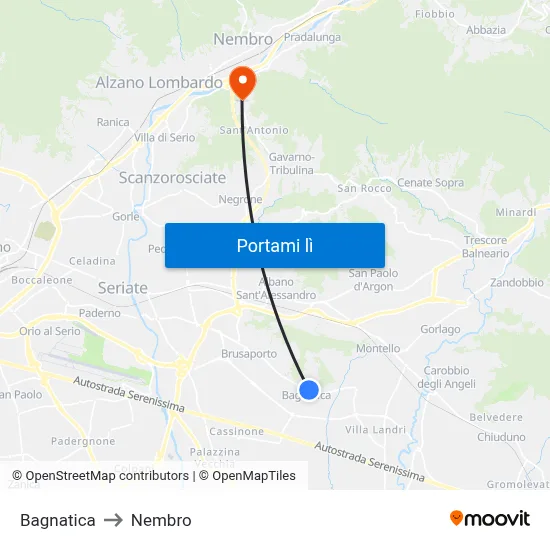 Bagnatica to Nembro map