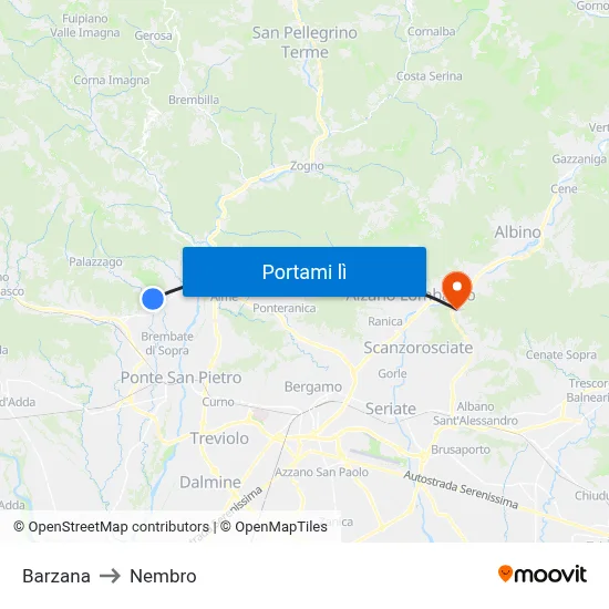 Barzana to Nembro map