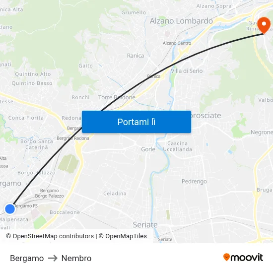 Bergamo to Nembro map