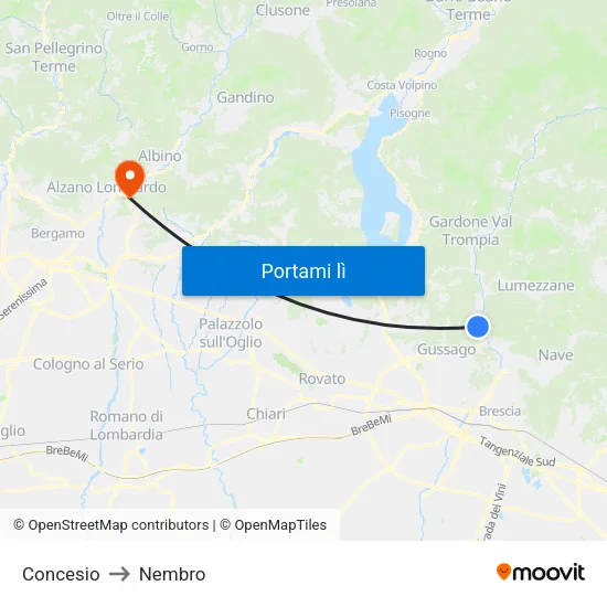 Concesio to Nembro map