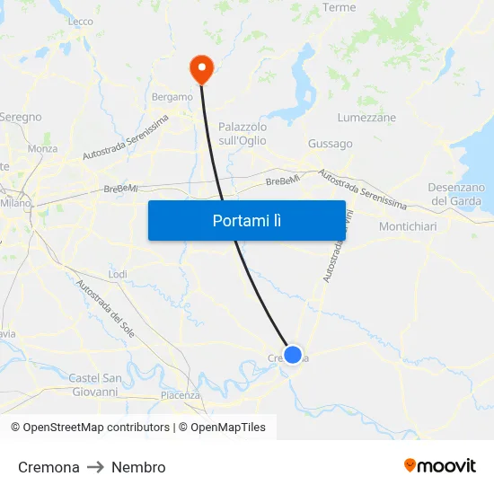 Cremona to Nembro map