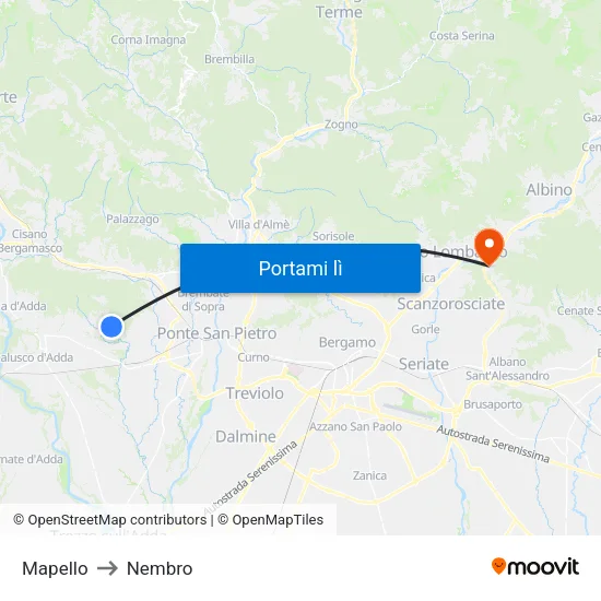 Mapello to Nembro map