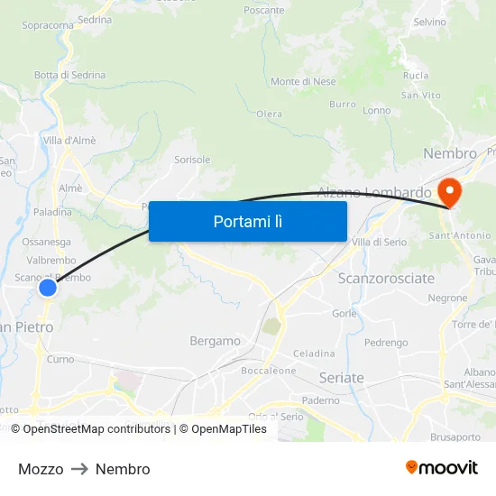 Mozzo to Nembro map