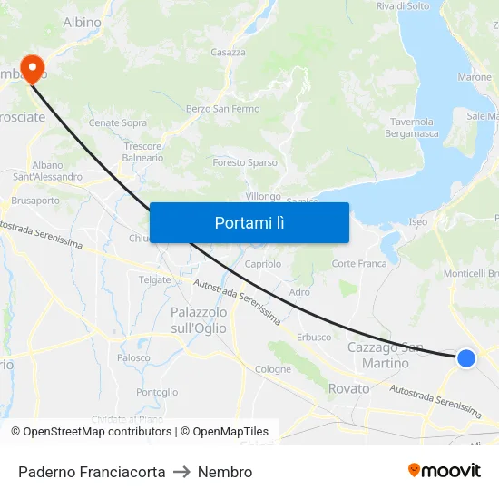Paderno Franciacorta to Nembro map