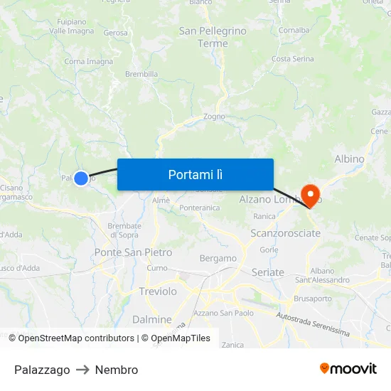 Palazzago to Nembro map
