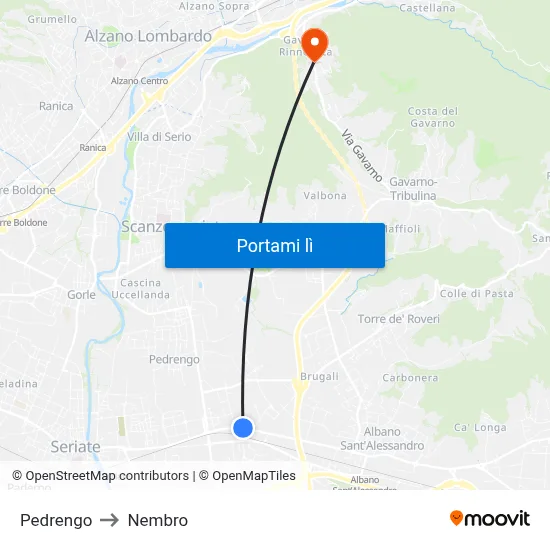 Pedrengo to Nembro map