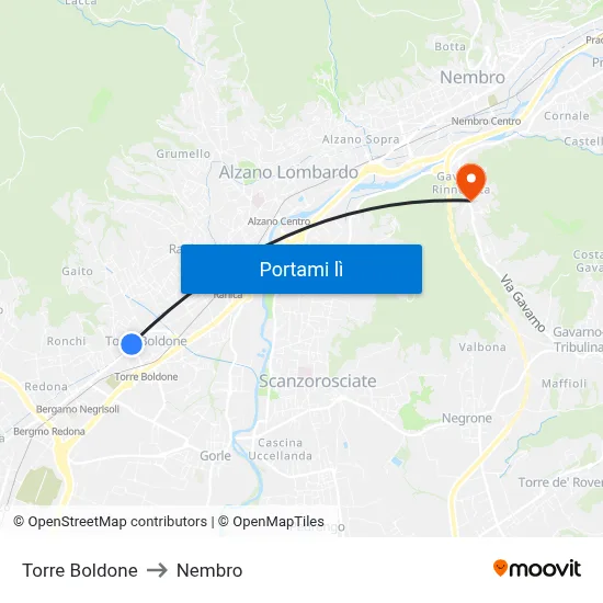 Torre Boldone to Nembro map