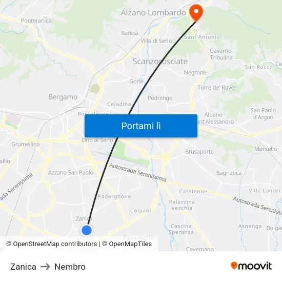 Zanica to Nembro map