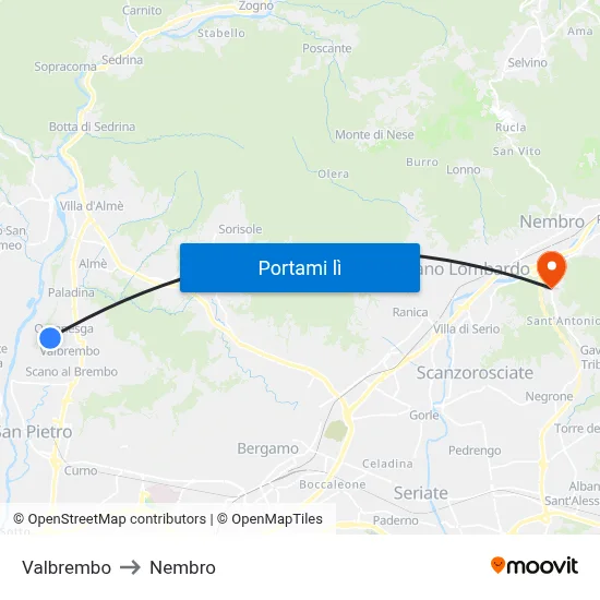 Valbrembo to Nembro map